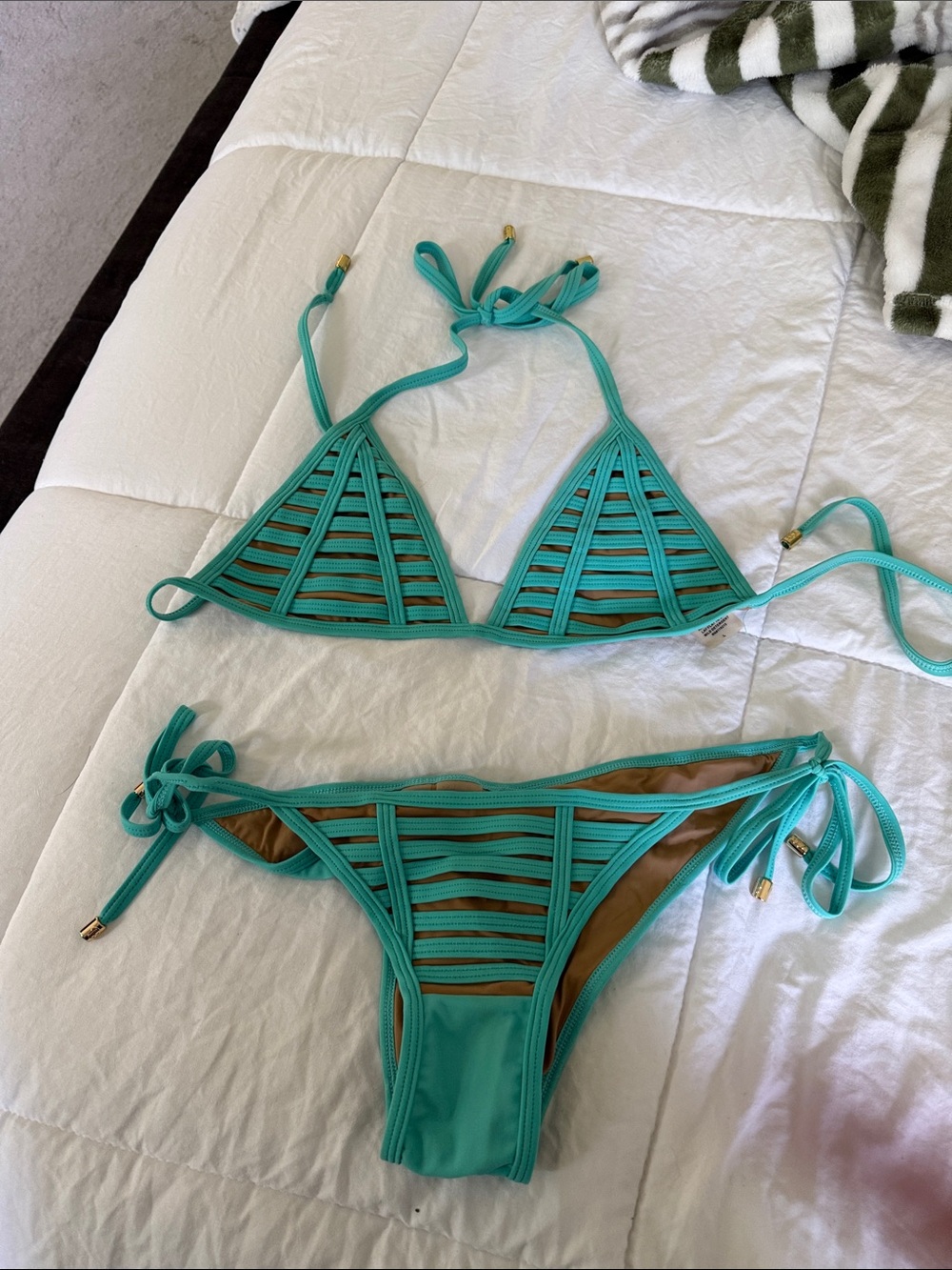 Beach Bunny Hard Summer Turquoise Strappy Cutout Bikini Set